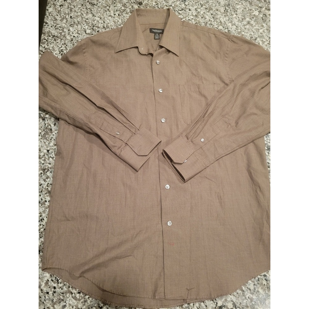 Van Heusen Mens Brown L/Sleeve Button Down Shirt Medium 15-15.5 Textured Cotton